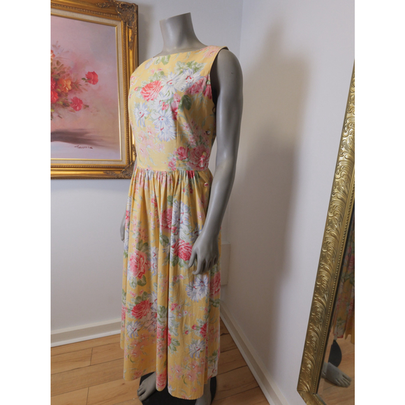Women's Laura Ashley Cottage Core Floral Cotton Dress Yellow Size USA 10 - Picture 5 of 10